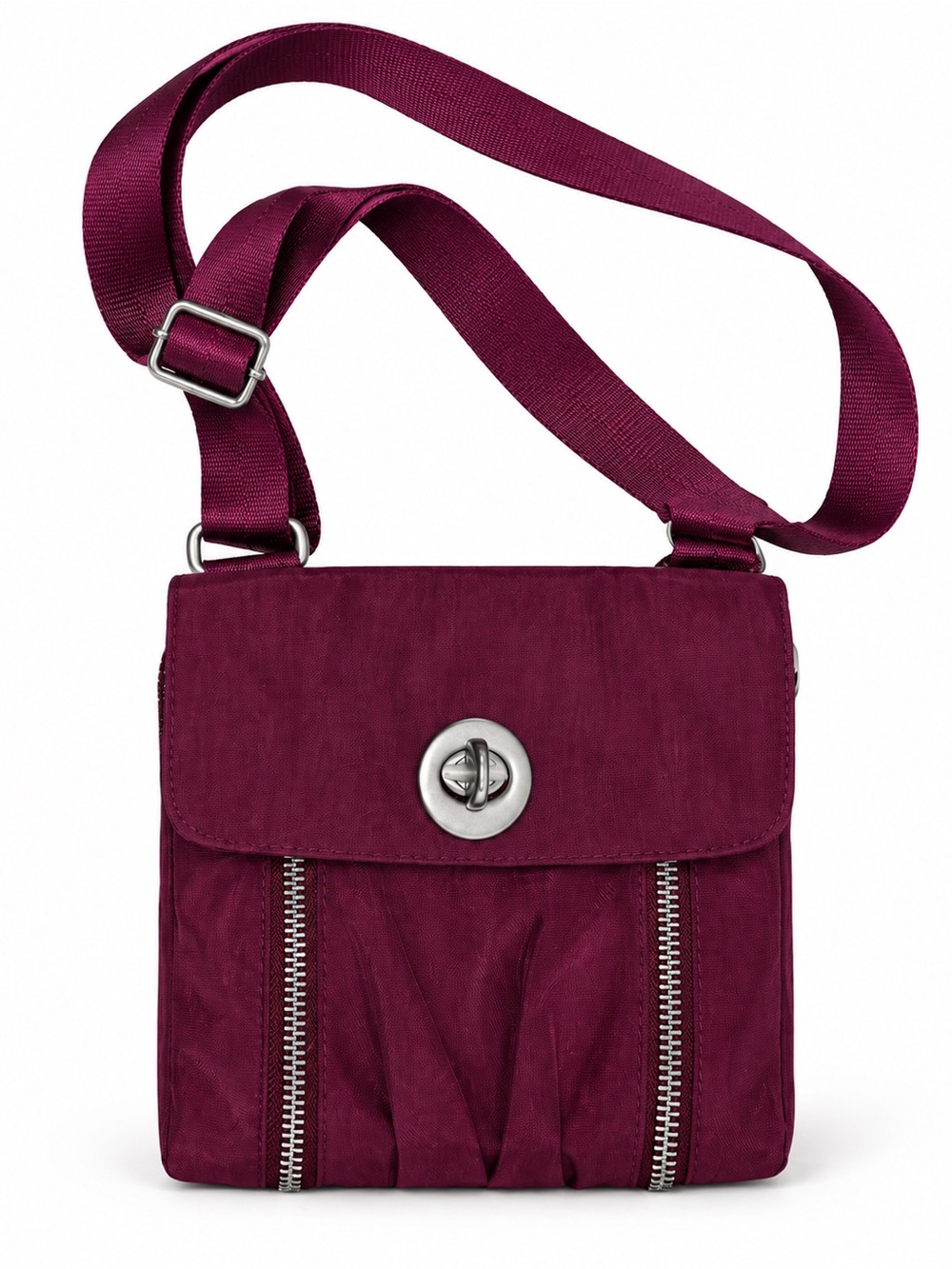 Baggallini Plum Burgundy Nylon Crossbody Bag Adjustable Strap Travel